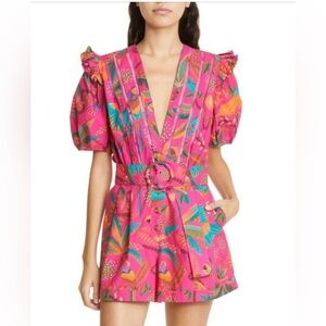 Farm Rio Tropical Floral Belted Romper - XS